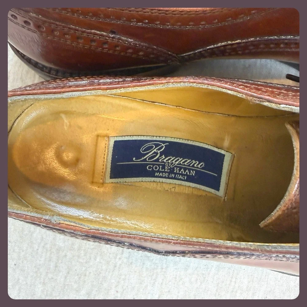 Cole Haan Briaano Mens Brown Leather Cap Toe Oxford Dress Shoes Made in Italy‎